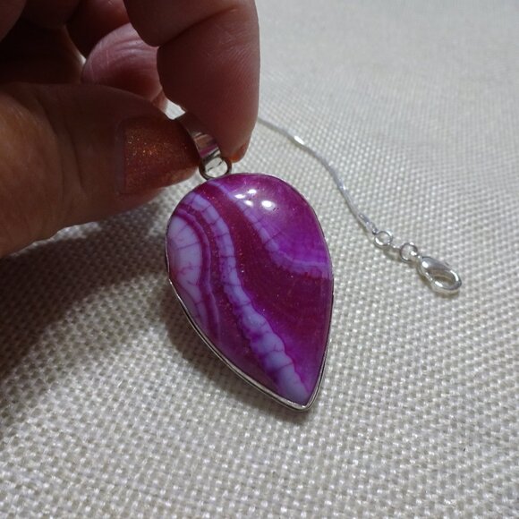 Beautiful PINK BOTSWANA AGATE Handmade Sterling 925 Pendant/Chain #392C - Picture 1 of 3